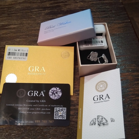 Sterling Silver Moissanite Four Leaf Clover Earring - Picture 4 of 6